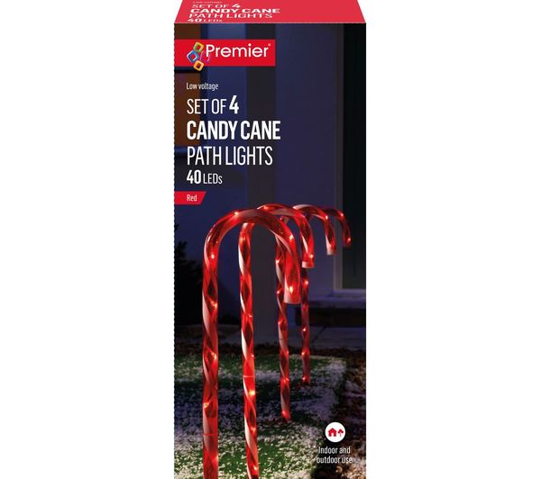 Premier Red Candy Cane Path Light With 40 Leds 62 Cm Pack Of 4