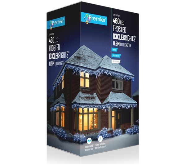 An image of PREMIER LV213284W Multi-Action Frosted Icicles LED lights - 19.5 m