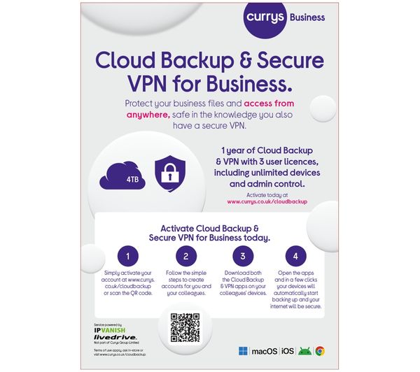 An image of CURRYS' Cloud Backup & Secure VPN for Business - 4 TB, 1 year