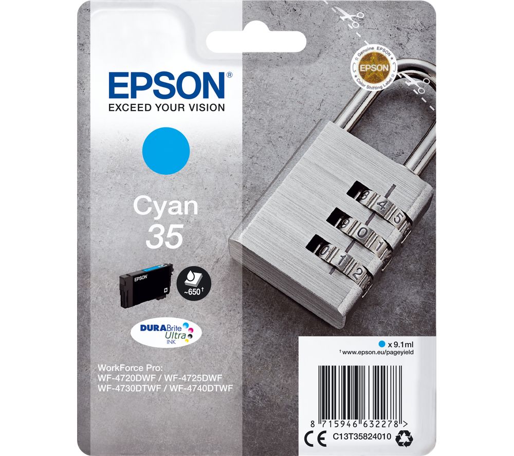 EPSON 35 Padlock Cyan Ink Cartridge, Cyan