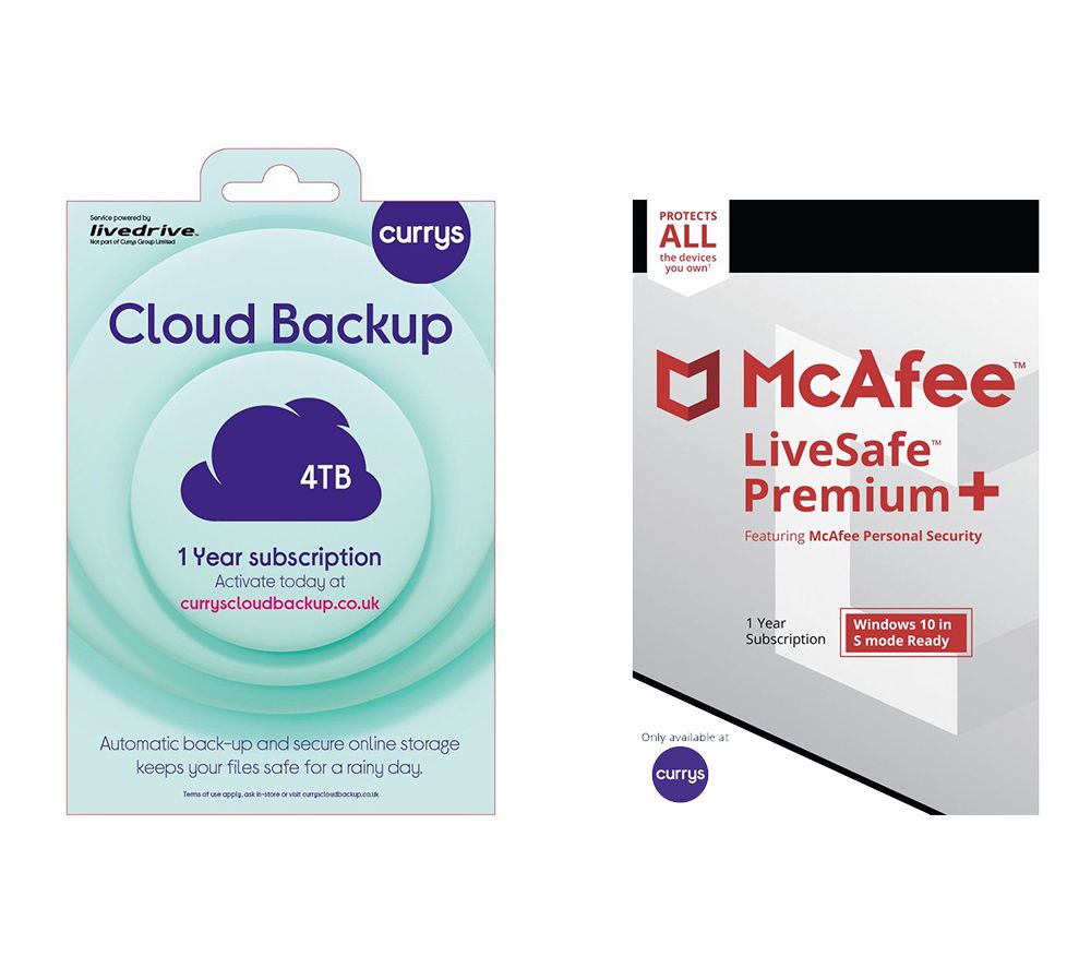 MCAFEE LiveSafe Premium (1 year for unlimited devices) & Currys Cloud Backup (4 TB, 1 year) Bundle
