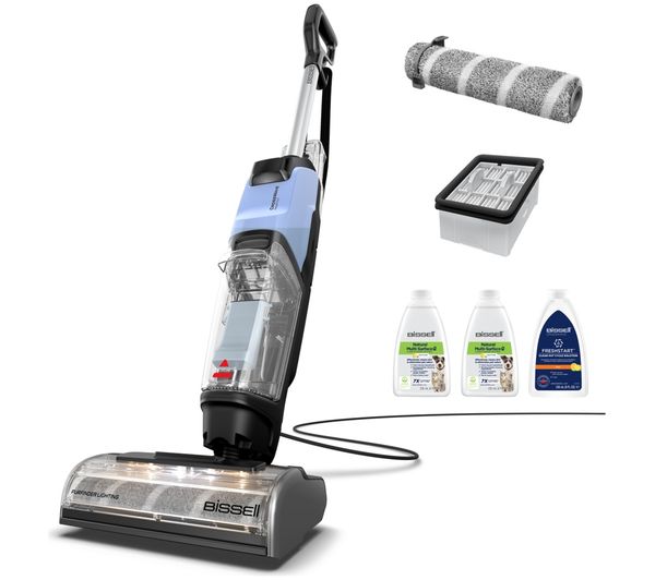 An image of BISSELL CrossWave EdgeFind 4136E Upright Wet & Dry Vacuum Cleaner - Black & Light Blue