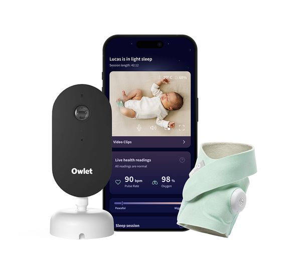 An image of OWLET Duo Dream Sock & Sight Mint Baby Monitor - Blue