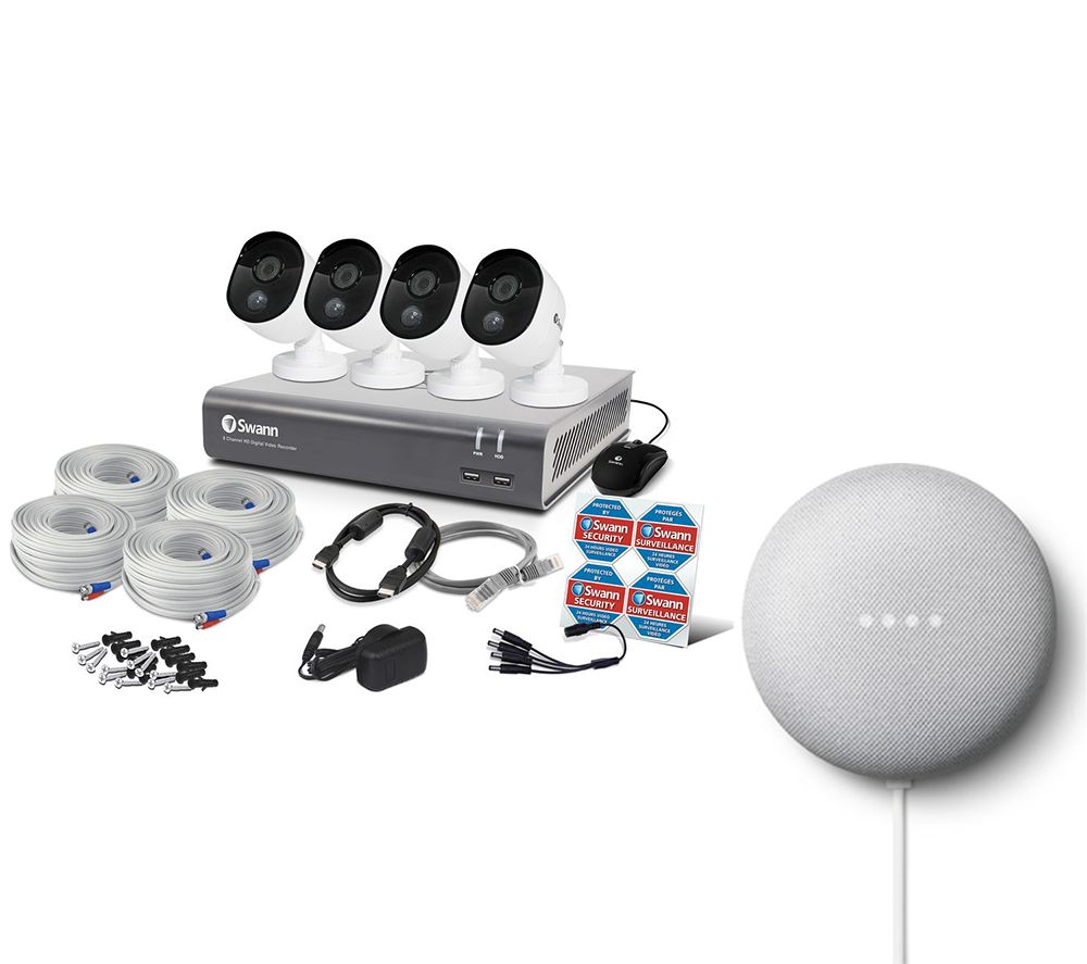 SWANN SWDVK 8-Channel Full HD 1080p Smart Security System & Google Nest Mini (2nd Gen) Bundle