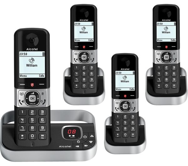 Alcatel F890 Cordless Phone Quad Handsets Black Silver