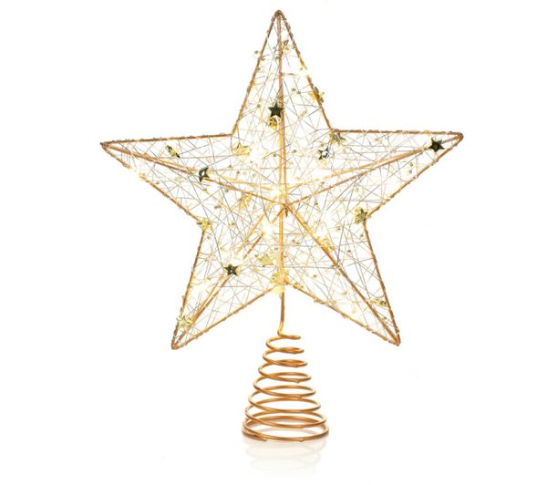 Premier 30 Cm Warm White Led Pin Gold Wire Wrap Tree Topper Gold