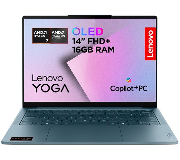 An image of LENOVO Yoga Slim 7 14" Laptop, Copilot+ PC - AMD Ryzen AI 5, 512 GB SSD, Tidal Teal