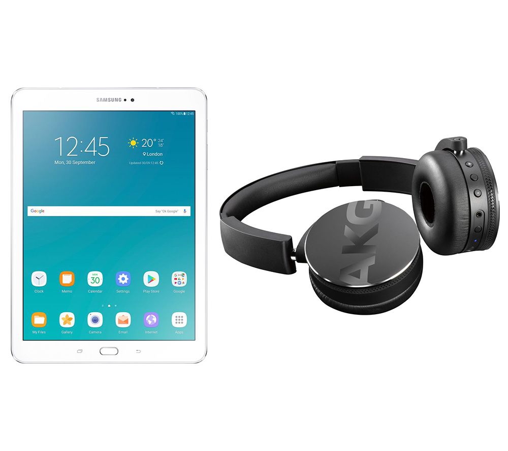 SAMSUNG Galaxy Tab S2 9.7 Tablet & C50BT Wireless Bluetooth Headphones Bundle – 32 GB, White, White