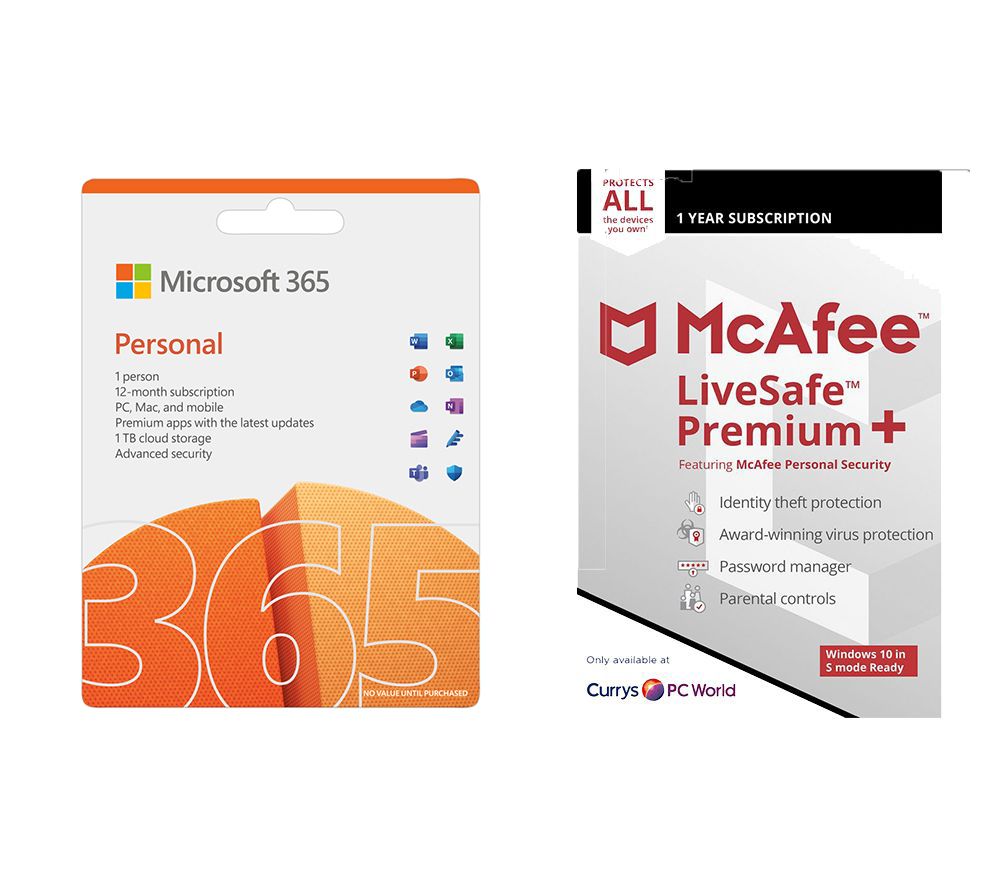 MICROSOFT 365 Personal (1 year for 1 user + 3 Months Extra Time) & LiveSafe Premium (1 year for unlimited devices) Bundle