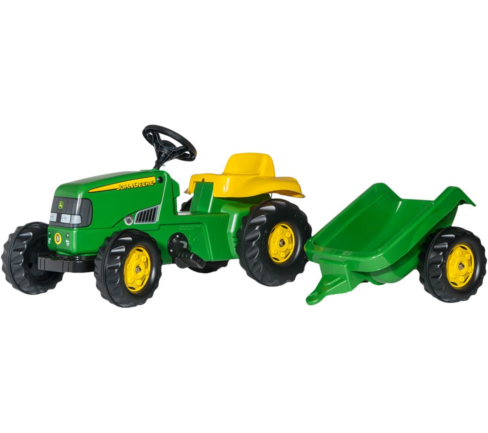 rollyKid John Deere Tractor & Trailer Kids' Ride-On Toy - Green, Black & Yellow
