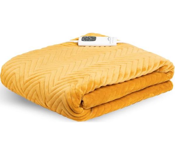 Dreamland Hurry Home Deluxe Velvet Heated Throw Mustard 160 X 120 Cm