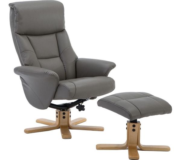 Teknik Montreal Luxury Leather Reclining Executive Chair With Footstool Grey