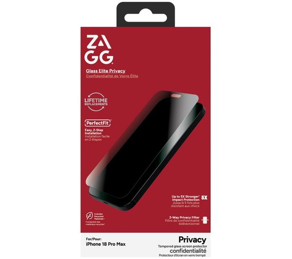 An image of ZAGG InvisibleShield Glass Elite Privacy iPhone 18 Pro Max Screen Protector