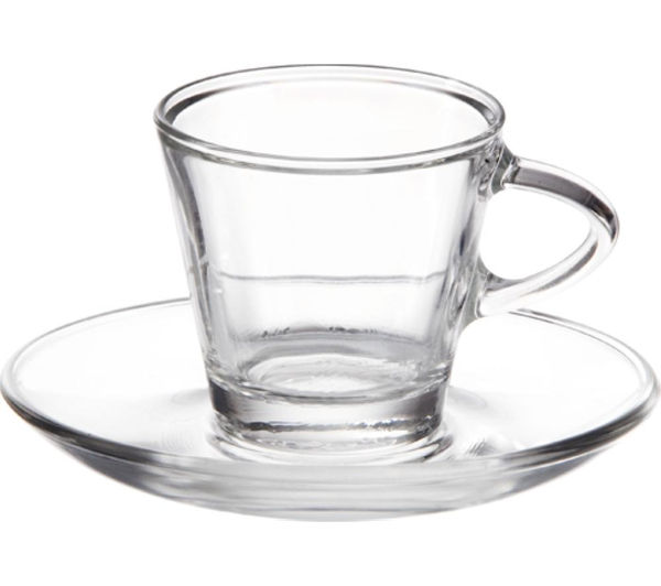 EDDINGTONS 47122303 Clear Espresso Glasses & Saucers - Set of 2, Transparent