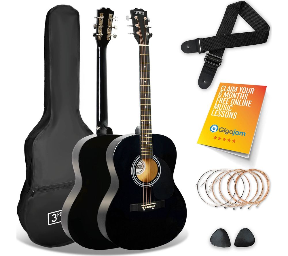 Full Size 4/4 Acoustic Guitar Bundle - Black