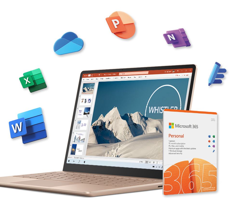 12.4" Surface Laptop Go 2 Sand & 365 Personal - 15 Months, 1 User, 5 Devices Bundle