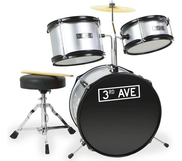 3rd Avenue Junior 3 Piece Drum Kit Silver