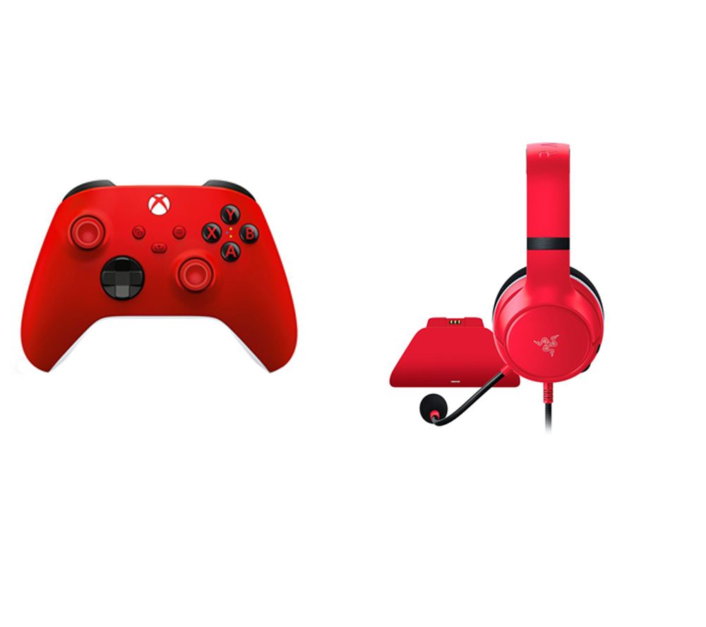 Wireless Controller & Essential Duo Xbox Headset & Charging Stand Bundle – Pulse Red