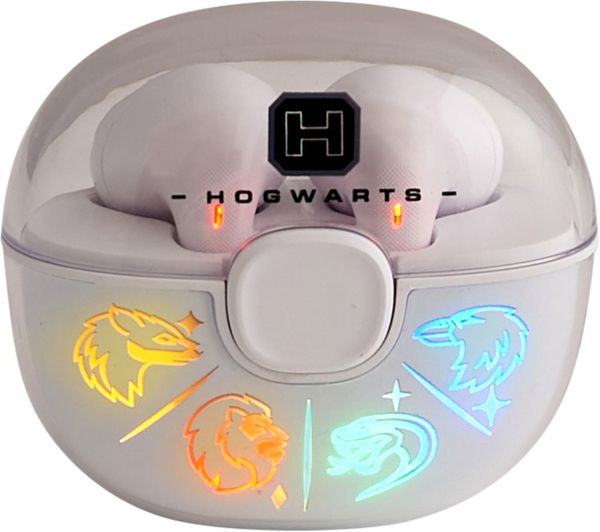 Lazerbuilt Harry Potter Hogwarts Light Up Wireless Bluetooth Earbuds White