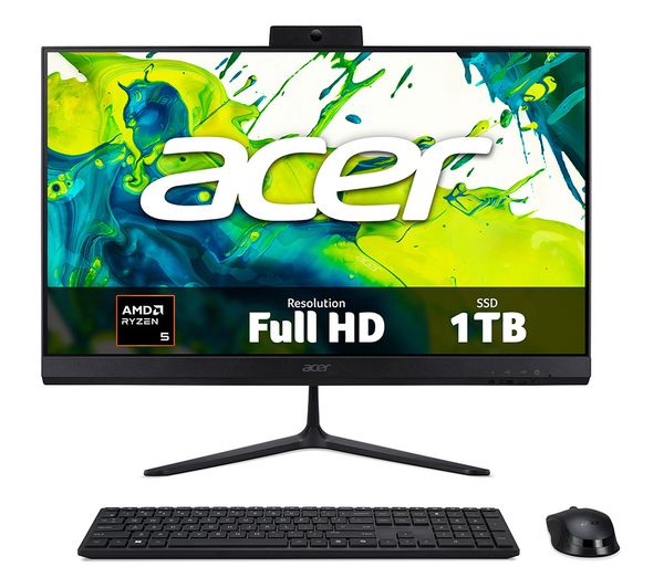 An image of ACER Aspire C24-B 24" All-in-One Copilot + PC - AMD Ryzen 5, 1 TB SSD, Black