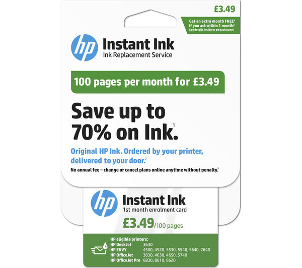 HP Instant Ink Enrollment card - 100 pages per month