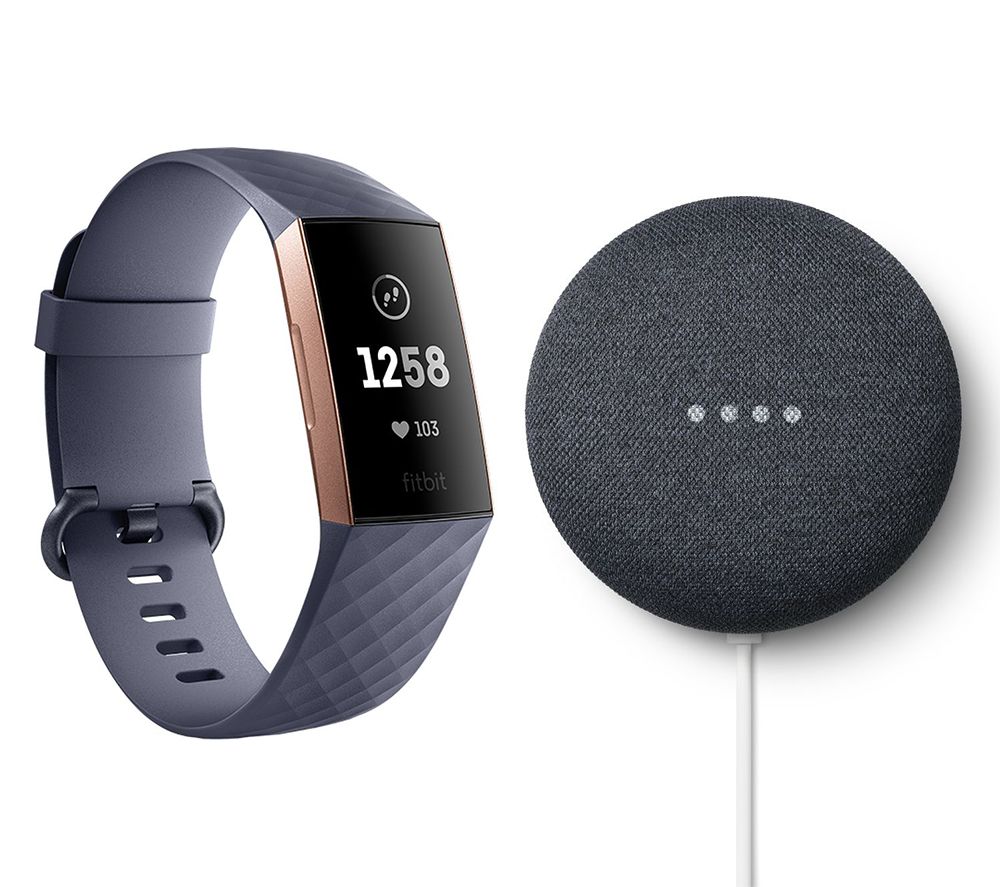 FITBIT Charge 3 Blue Grey and Rose Gold & Charcoal Google Nest Mini (2nd Gen) Bundle, Blue Review