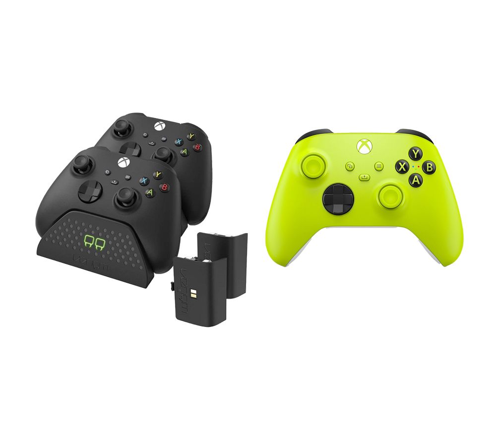 Wireless Controller (Yellow) & VS2881 Xbox Series X/S & Xbox One Twin Docking Station (Black) Bundle