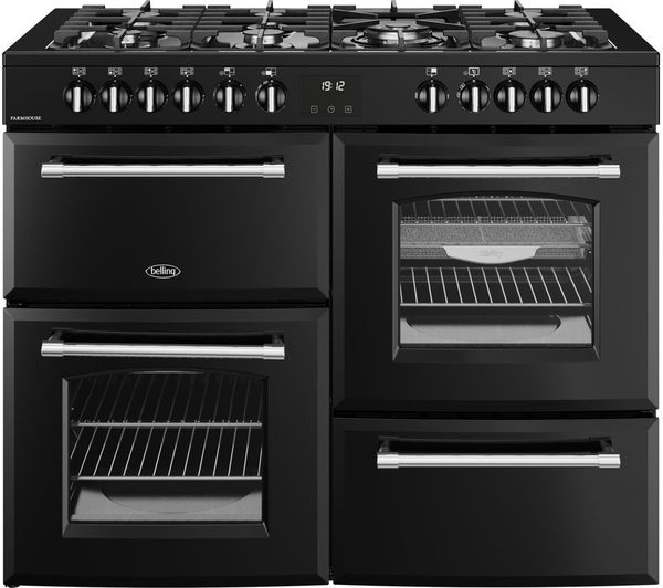 Image of BELLING Farmhouse 110DF Dual Fuel Range Cooker - Black & Chrome