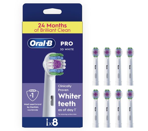 An image of ORAL-B Pro 3D White Replacement Toothbrush Head - Pack of 8