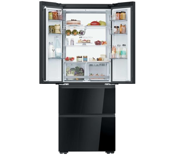 An image of HAIER French Series 5 HFKR5718DNGB American-Style Fridge Freezer - Obsidian Black