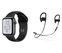 APPLE Watch Nike+ Series 4 & Powerbeats3 Wireless Bluetooth Headphones Bundle - Space Grey & Black Sports Band, 40 mm