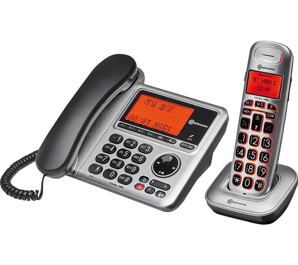 Buy AMPLICOMMS BigTel 1480 Corded Phone & Cordless Extension Handset ...