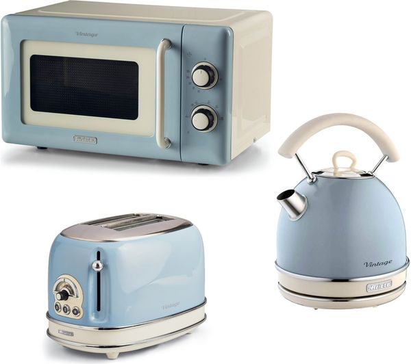 Ariete Vintage Arpk66 Microwave Traditional Kettle 2 Slice Toaster Bundle Blue