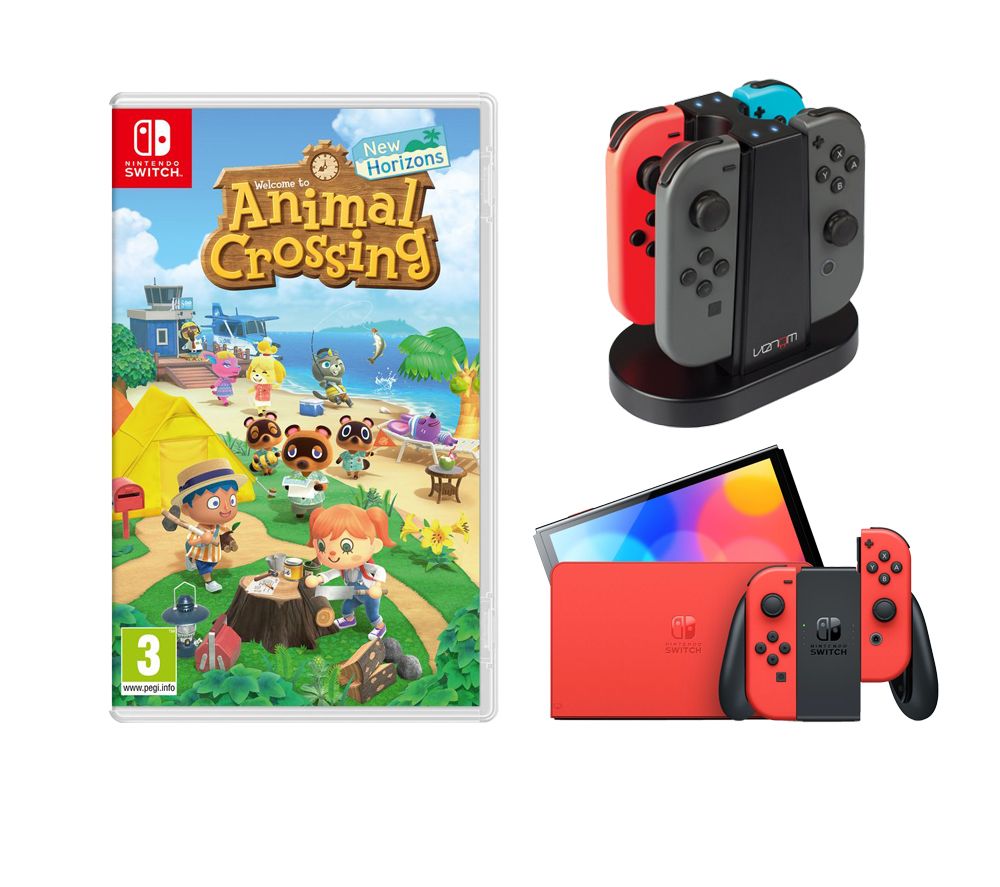 Switch OLED (Mario Red Edition), Animal Crossing: New Horizons & VS4796 Nintendo Switch Bundle