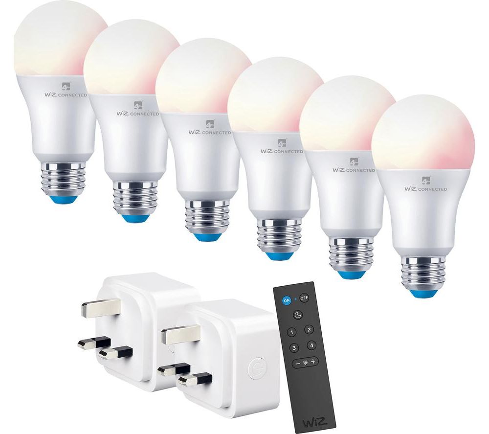 Wiz Connected Smart Lighting Starter Kit with 6 x E27 RGBW Bulbs, Remote & 2 x Plugs