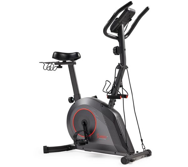 An image of SUNNY HEALTH 16-Level Magnetic Resistance Upright Bike with workout bands - Black