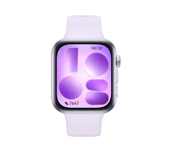 An image of HUAWEI Watch Fit 5 - Silver Aluminium Alloy with Purple Fluoroelastomer Strap